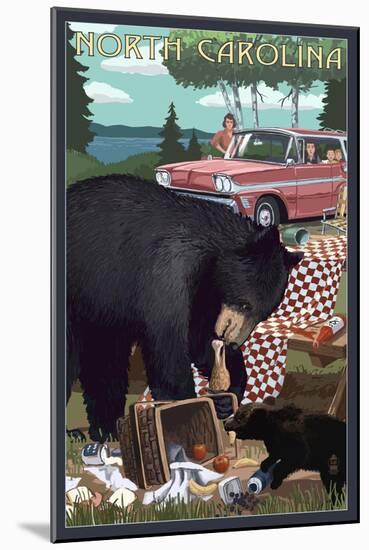 North Carolina - Bear and Picnic Scene-Lantern Press-Mounted Art Print