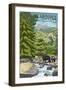 North Carolina - Bears and Creek-Lantern Press-Framed Art Print