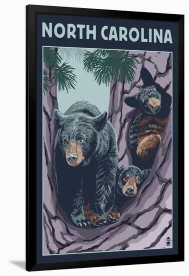 North Carolina - Bears in Tree-Lantern Press-Framed Art Print