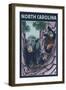 North Carolina - Bears in Tree-Lantern Press-Framed Art Print