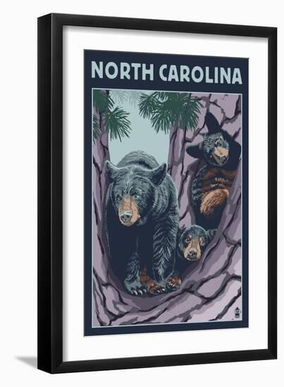 North Carolina - Bears in Tree-Lantern Press-Framed Art Print