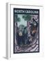 North Carolina - Bears in Tree-Lantern Press-Framed Art Print