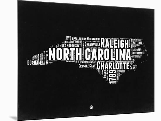 North Carolina Black and White Map-NaxArt-Mounted Art Print