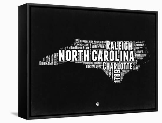 North Carolina Black and White Map-NaxArt-Framed Stretched Canvas