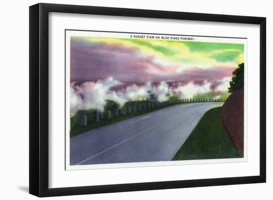 North Carolina - Blue Ridge Parkway, A Sunset Scene Along the Highway-Lantern Press-Framed Art Print