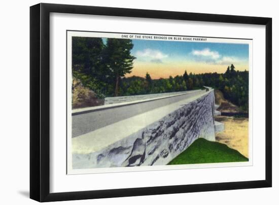 North Carolina - Blue Ridge Parkway, View of a Stone Bridge-Lantern Press-Framed Art Print