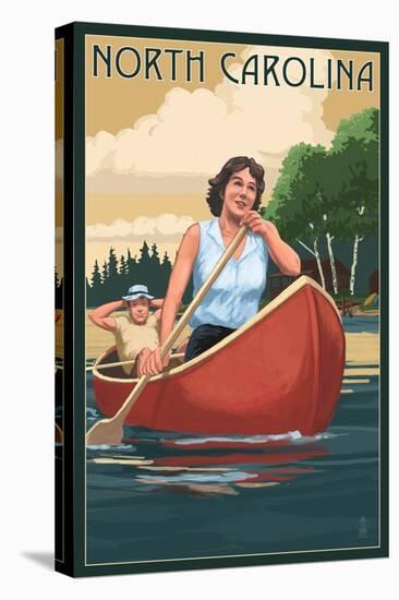 North Carolina - Canoers on Lake-Lantern Press-Stretched Canvas