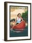 North Carolina - Canoers on Lake-Lantern Press-Framed Art Print