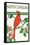 North Carolina - Cardinal Perched on a Holly Branch-Lantern Press-Framed Stretched Canvas