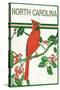 North Carolina - Cardinal Perched on a Holly Branch-Lantern Press-Stretched Canvas