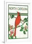 North Carolina - Cardinal Perched on a Holly Branch-Lantern Press-Framed Art Print