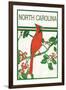 North Carolina - Cardinal Perched on a Holly Branch-Lantern Press-Framed Art Print