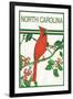 North Carolina - Cardinal Perched on a Holly Branch-Lantern Press-Framed Art Print