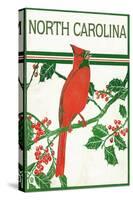 North Carolina - Cardinal Perched on a Holly Branch-Lantern Press-Stretched Canvas