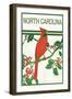 North Carolina - Cardinal Perched on a Holly Branch-Lantern Press-Framed Art Print
