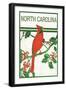 North Carolina - Cardinal Perched on a Holly Branch-Lantern Press-Framed Art Print