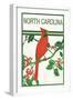 North Carolina - Cardinal Perched on a Holly Branch-Lantern Press-Framed Art Print