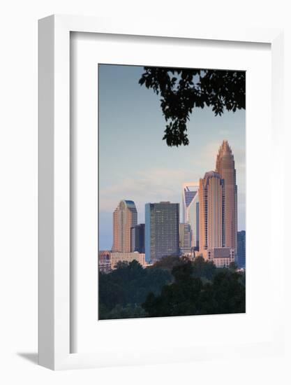 North Carolina, Charlotte, Elevated View of the City Skyline at Dusk-Walter Bibikow-Framed Photographic Print
