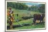 North Carolina - Cherokee Farmer with Ox-Drawn Plow-Lantern Press-Mounted Art Print