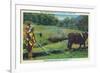 North Carolina - Cherokee Farmer with Ox-Drawn Plow-Lantern Press-Framed Premium Giclee Print