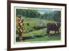 North Carolina - Cherokee Farmer with Ox-Drawn Plow-Lantern Press-Framed Premium Giclee Print