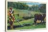 North Carolina - Cherokee Farmer with Ox-Drawn Plow-Lantern Press-Stretched Canvas