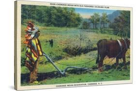 North Carolina - Cherokee Farmer with Ox-Drawn Plow-Lantern Press-Stretched Canvas