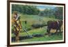 North Carolina - Cherokee Farmer with Ox-Drawn Plow-Lantern Press-Framed Art Print