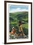 North Carolina - Cherokee Men Overlooking Fields near Great Smoky Mt. Nat'l Park-Lantern Press-Framed Art Print