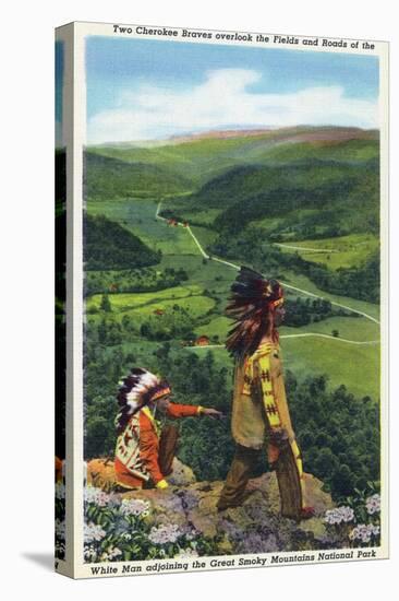 North Carolina - Cherokee Men Overlooking Fields near Great Smoky Mt. Nat'l Park-Lantern Press-Stretched Canvas