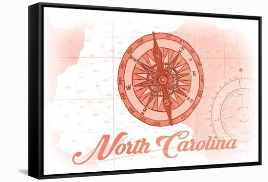 North Carolina - Compass - Coral - Coastal Icon-Lantern Press-Framed Stretched Canvas