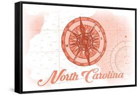 North Carolina - Compass - Coral - Coastal Icon-Lantern Press-Framed Stretched Canvas