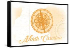 North Carolina - Compass - Yellow - Coastal Icon-Lantern Press-Framed Stretched Canvas