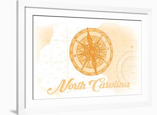 North Carolina - Compass - Yellow - Coastal Icon-Lantern Press-Framed Premium Giclee Print