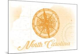 North Carolina - Compass - Yellow - Coastal Icon-Lantern Press-Mounted Premium Giclee Print