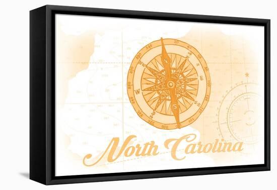 North Carolina - Compass - Yellow - Coastal Icon-Lantern Press-Framed Stretched Canvas