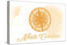 North Carolina - Compass - Yellow - Coastal Icon-Lantern Press-Stretched Canvas