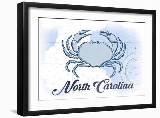 North Carolina - Crab - Blue - Coastal Icon-Lantern Press-Framed Art Print