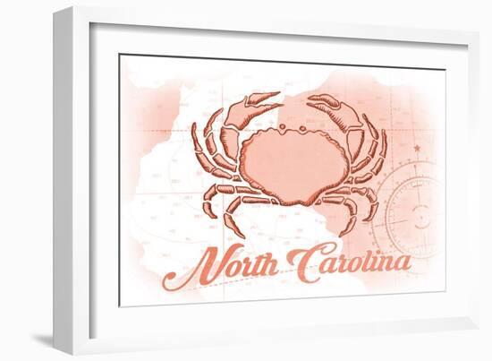 North Carolina - Crab - Coral - Coastal Icon-Lantern Press-Framed Art Print