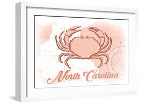 North Carolina - Crab - Coral - Coastal Icon-Lantern Press-Framed Art Print