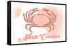 North Carolina - Crab - Coral - Coastal Icon-Lantern Press-Framed Stretched Canvas