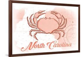 North Carolina - Crab - Coral - Coastal Icon-Lantern Press-Framed Art Print