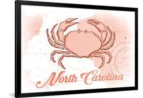 North Carolina - Crab - Coral - Coastal Icon-Lantern Press-Framed Art Print