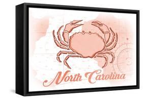 North Carolina - Crab - Coral - Coastal Icon-Lantern Press-Framed Stretched Canvas