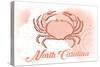 North Carolina - Crab - Coral - Coastal Icon-Lantern Press-Stretched Canvas