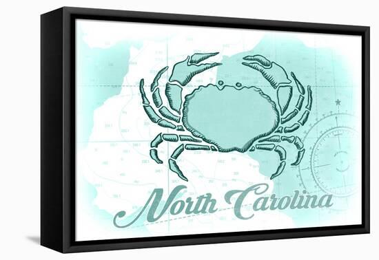 North Carolina - Crab - Teal - Coastal Icon-Lantern Press-Framed Stretched Canvas