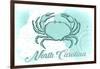 North Carolina - Crab - Teal - Coastal Icon-Lantern Press-Framed Art Print