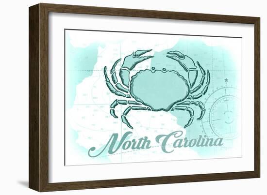 North Carolina - Crab - Teal - Coastal Icon-Lantern Press-Framed Art Print