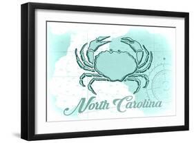 North Carolina - Crab - Teal - Coastal Icon-Lantern Press-Framed Art Print