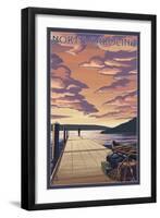 North Carolina - Dock Scene and Lake-Lantern Press-Framed Art Print